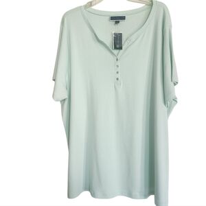 Karen Scott Light Mint Henley Short Sleeve Top Sz 3x Nwt